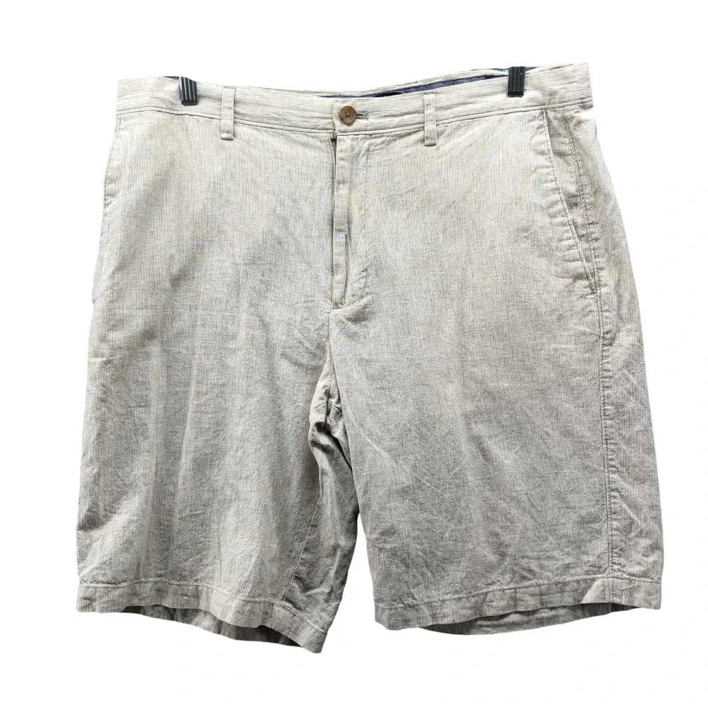 Banana Republic Cotton Linen Shorts Mens 36 Beige White Striped Flat Front